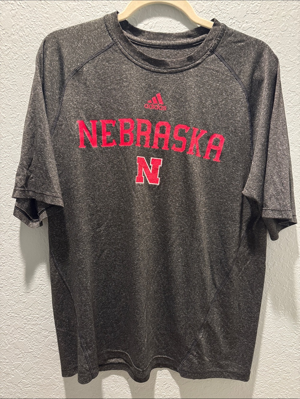 adidas Nebraska Cornhuskers Team Issued Men’s Short Sleeve Dri-Fit Tee Red Logo